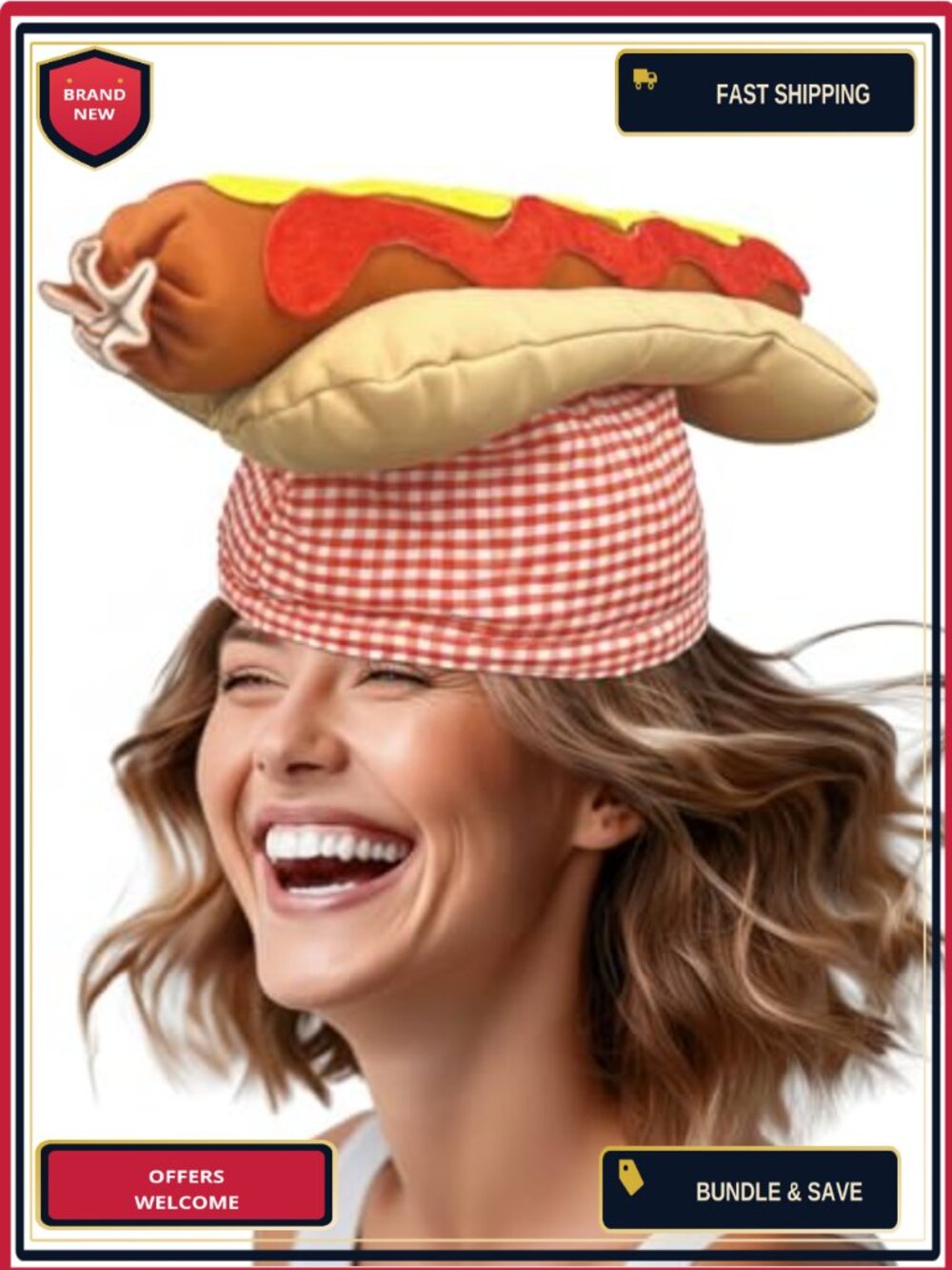 Hot Dog Hat Novelty Costume Headwear Elastic Fit Adult One Size